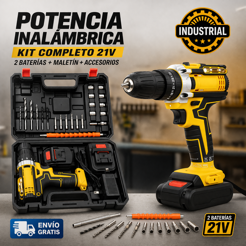 [PROMO] Taladro Inalambrico Industrial - 2 baterías + maletín + accesorios 🔥 Tienda