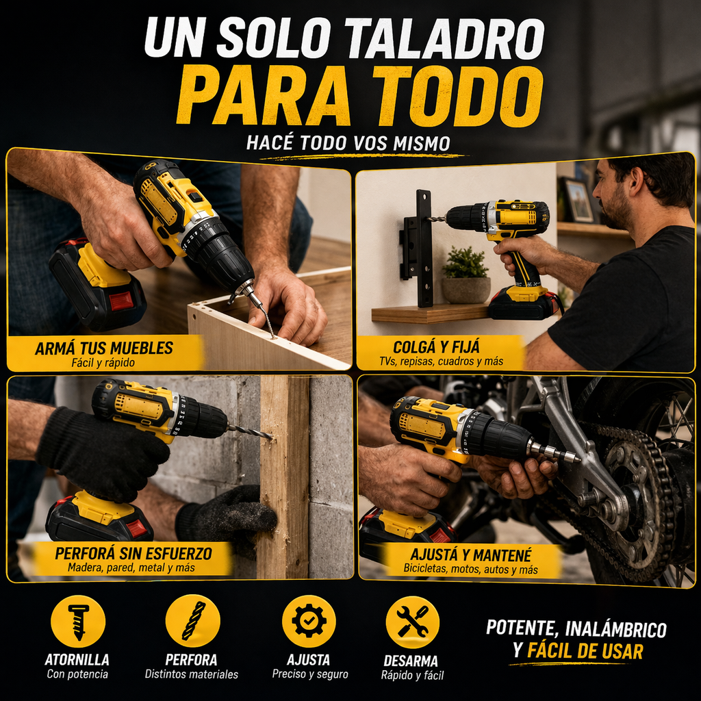 [PROMO] Taladro Inalambrico Industrial - 2 baterías + maletín + accesorios 🔥 Tienda